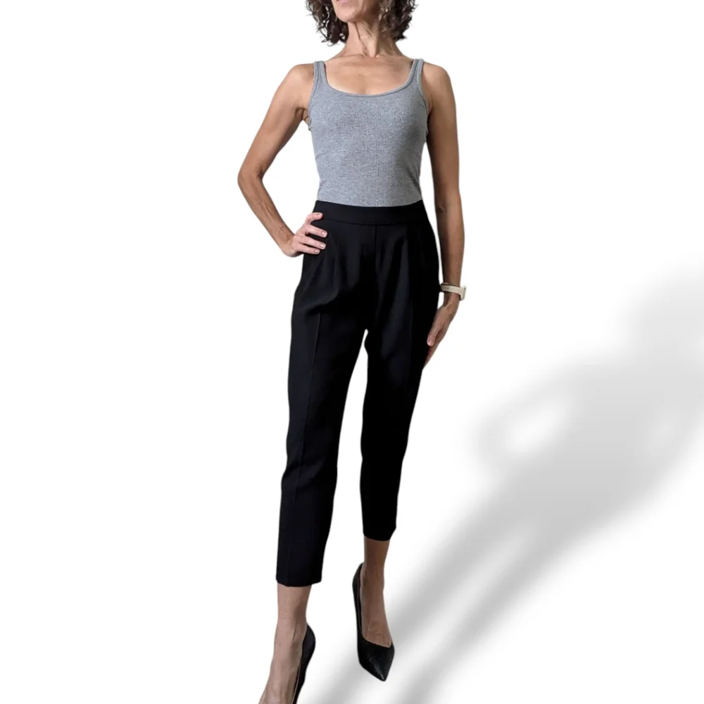 Aritzia Babaton Black Crepe Ankle Cropped Dressy Pull On Stretch Waist Pants 4 - Picture 15 of 16